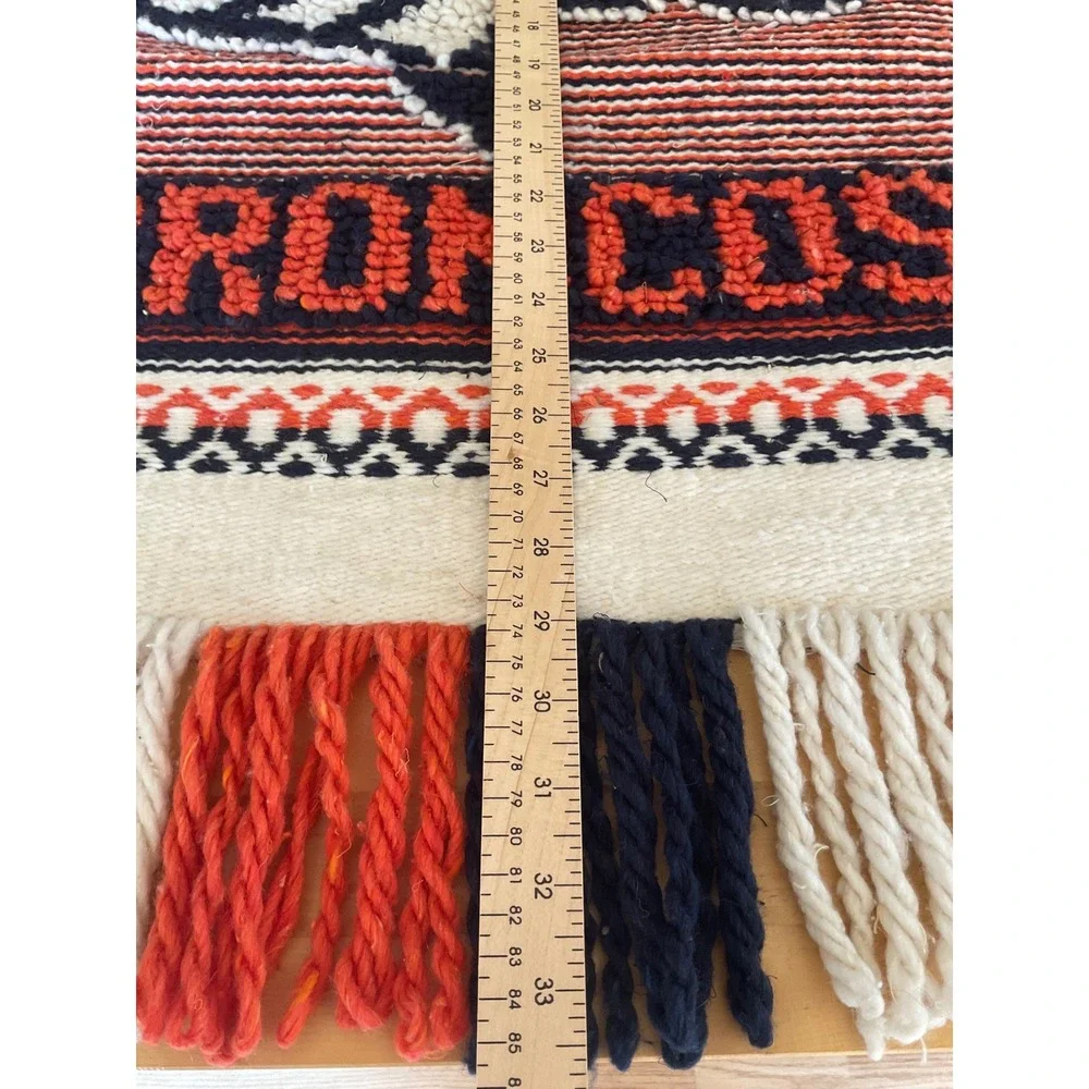 Vintage Denver Broncos Woven Wall Hanging Textile Art Orange‎ Blue Fringe NFL